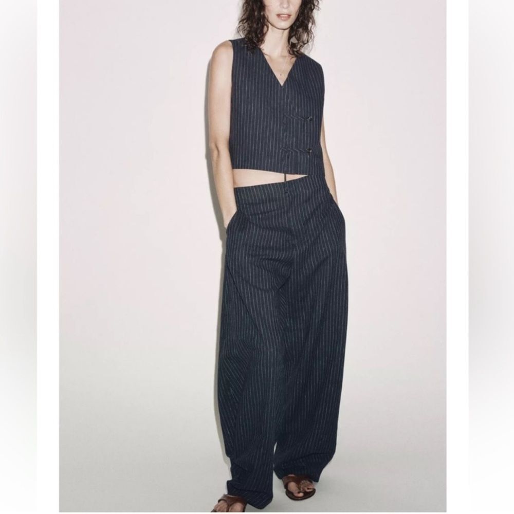 Zara Collection Women's Pinstripe Wide-Leg Pant & Vest Set